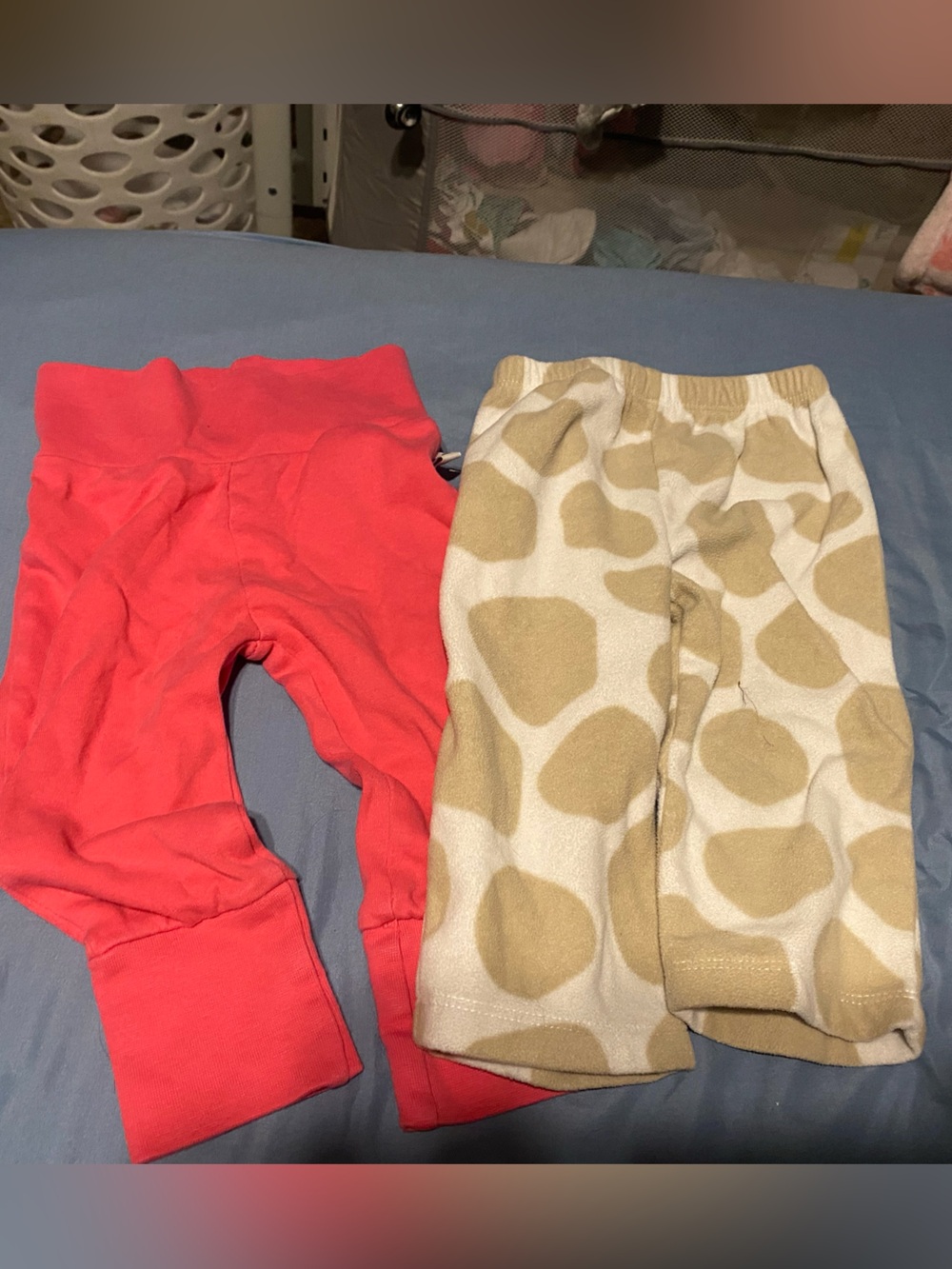 Bright Coral Baby Girl Pants & Cream Print Knit Pants